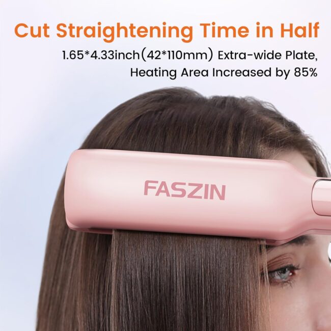 1.65" Wide-Plate Titanium Negative Ion Flat Iron – 30s Rapid Heating, LED Temp Display, Wide Voltage & 10 Adjustable Temp Levels (260–450℉) - Image 6