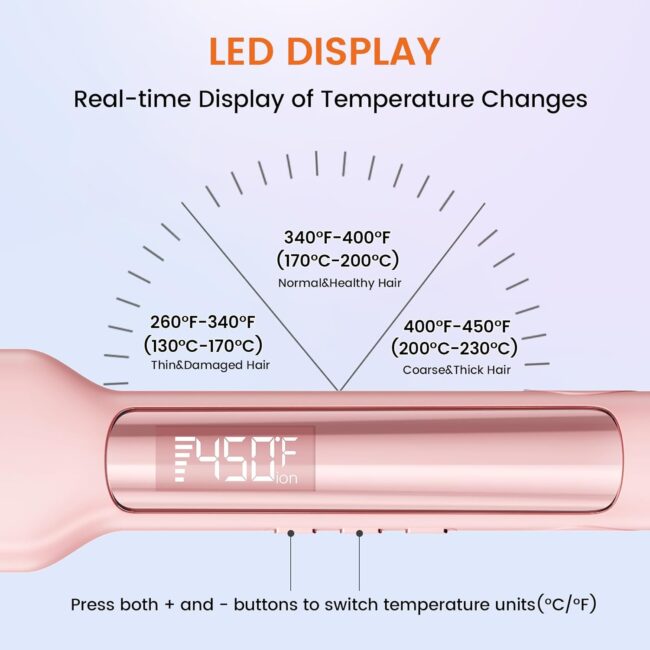 1.65" Wide-Plate Titanium Negative Ion Flat Iron – 30s Rapid Heating, LED Temp Display, Wide Voltage & 10 Adjustable Temp Levels (260–450℉) - Image 7