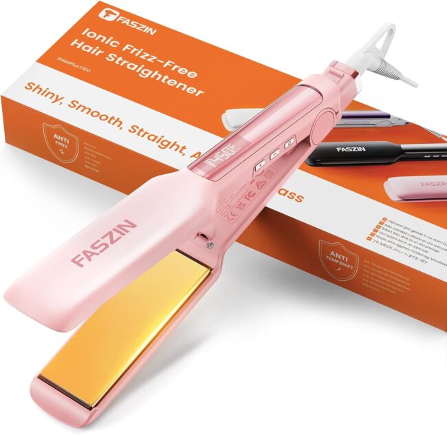 1.65" Wide-Plate Titanium Negative Ion Flat Iron – 30s Rapid Heating, LED Temp Display, Wide Voltage & 10 Adjustable Temp Levels (260–450℉)