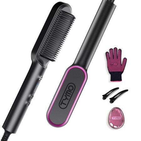 TYMO Ring Hair Straightener – Comb Straightening Brush for Women with 5 Temps, 20s Fast Heating & Dual Voltage