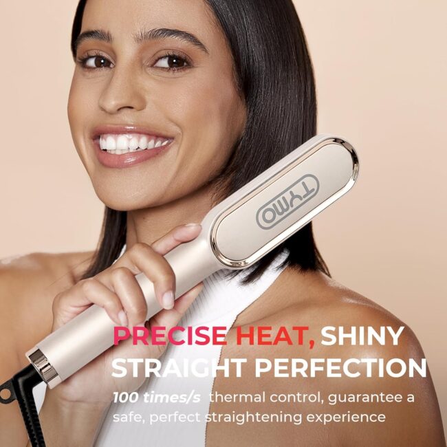 Elegant Gold TYMO Ring Hair Straightener – Comb Straightening Brush for Women with 5 Temps, 20s Fast Heating & Dual Voltage - Image 6