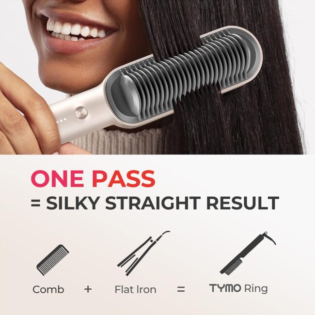 Elegant Gold TYMO Ring Hair Straightener – Comb Straightening Brush for Women with 5 Temps, 20s Fast Heating & Dual Voltage - Image 7
