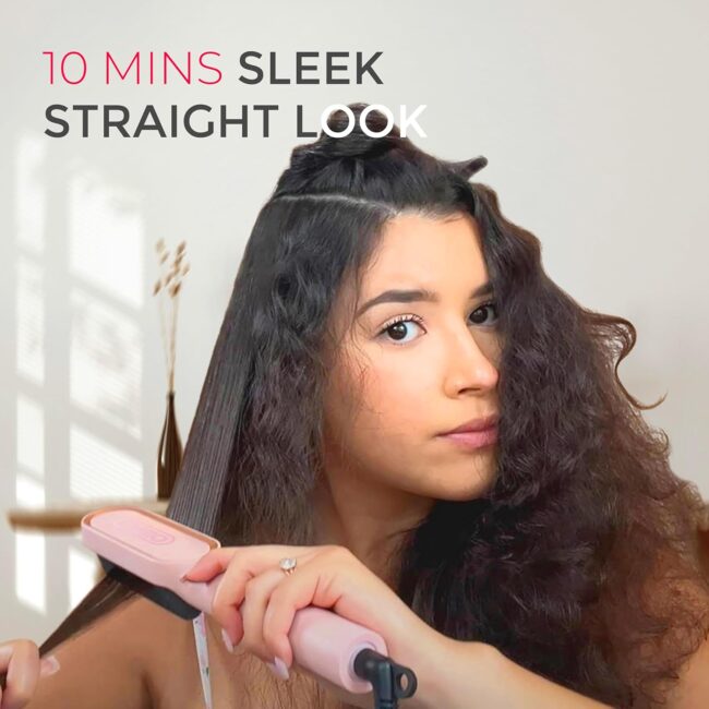 Pink TYMO Ring Hair Straightener – Comb Straightening Brush for Women with 5 Temps, 20s Fast Heating & Dual Voltage - Image 3
