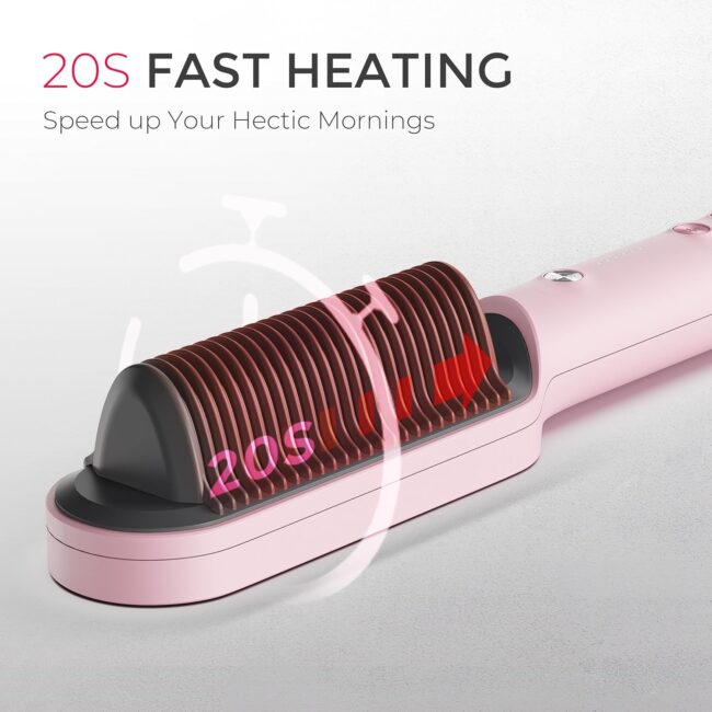 Pink TYMO Ring Hair Straightener – Comb Straightening Brush for Women with 5 Temps, 20s Fast Heating & Dual Voltage - Image 4