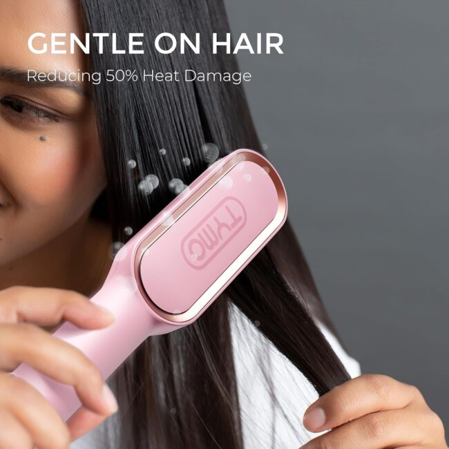 Pink TYMO Ring Hair Straightener – Comb Straightening Brush for Women with 5 Temps, 20s Fast Heating & Dual Voltage - Image 5