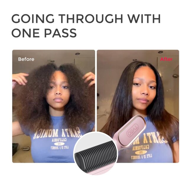 Pink TYMO Ring Hair Straightener – Comb Straightening Brush for Women with 5 Temps, 20s Fast Heating & Dual Voltage - Image 7