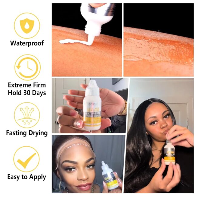 Unbreakable Hold. Invisible Finish – 4PCS Waterproof Lace Adhesive & Applicator Kit for All-Day, All-Weather Confidence! - Image 5