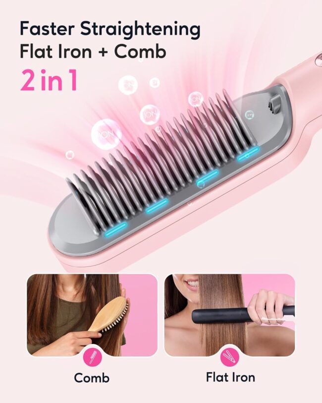 Wavytalk 6 Temperature Adjust, Anti-Scald Ceramic Hair Straightener Comb – Fast Heating for Home & Salon, Dual Voltage - Image 4