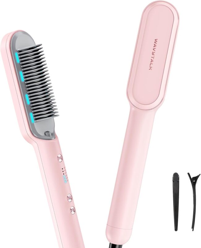 Wavytalk 6 Temperature Adjust, Anti-Scald Ceramic Hair Straightener Comb – Fast Heating for Home & Salon, Dual Voltage