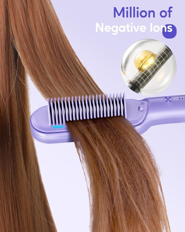 Wavytalk 6 Temperature Adjust, Anti-Scald Ceramic Hair Straightener Comb – Fast Heating for Home & Salon, Dual Voltage Purple - Image 7