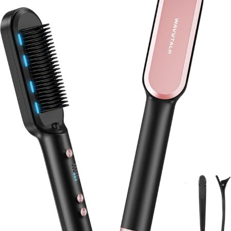 Wavytalk 6 Temperature Adjust, Anti-Scald Ceramic Hair Straightener Comb – Fast Heating for Home & Salon, Dual Voltage.jpg-Rose-Pink