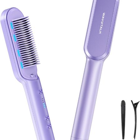 Wavytalk 6 Temperature Adjust, Anti-Scald Ceramic Hair Straightener Comb – Fast Heating for Home & Salon, Dual Voltage Purple