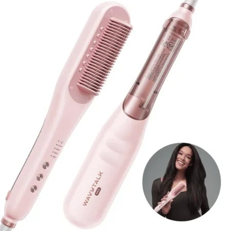 Wavytalk Pro Steamline Pro 3-in-1 Straightener Brush. Features steam infusion, 3 styling modes, and ceramic bristles to reduce damage, nourish hair, and straighten faster