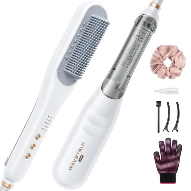 Wavytalk Pro Steamline Pro 3-in-1 Straightener Brush. Features steam infusion, 3 styling modes, and ceramic bristles to reduce damage, nourish hair, and straighten faster