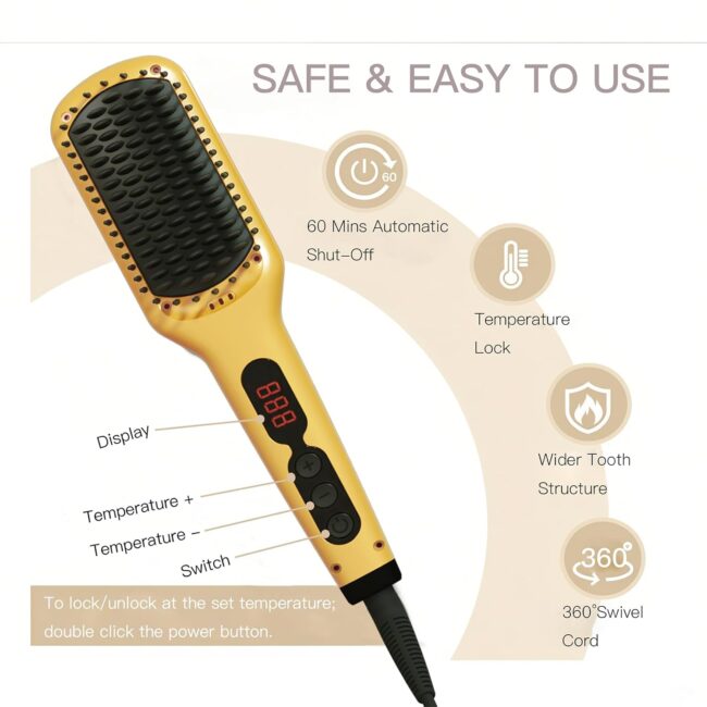 Yellow Style in Seconds – The Hair Straightener Brush Series: Where Speed Meets Salon Perfection - Image 3