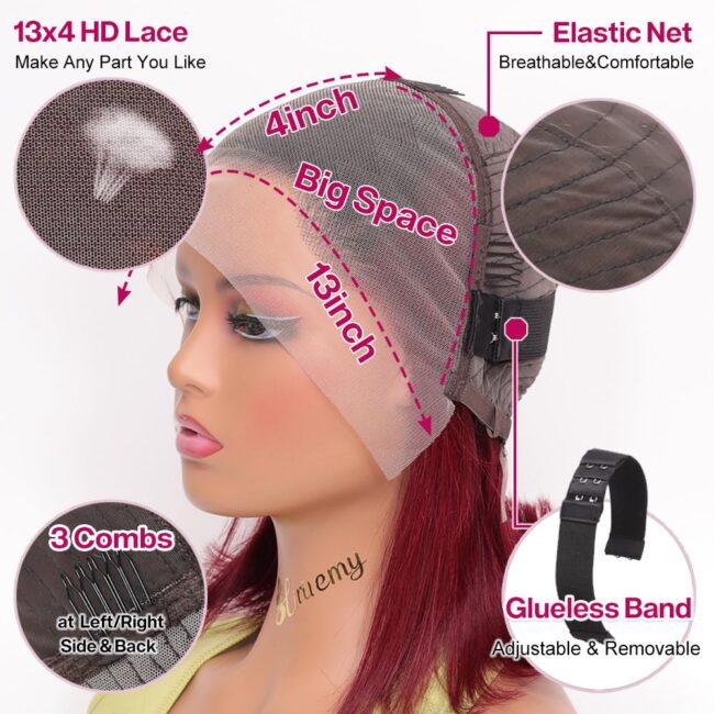 13x4 HD Lace Front Short Straight Bob Wigs – Human Hair, Pre Plucked, Glueless, Side Part, 180% Density - Image 5