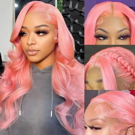 13x4 Pre Plucked HD Hot Pink Lace Front Wig – Human Hair Body Wave, 180% Density, Glueless Wig