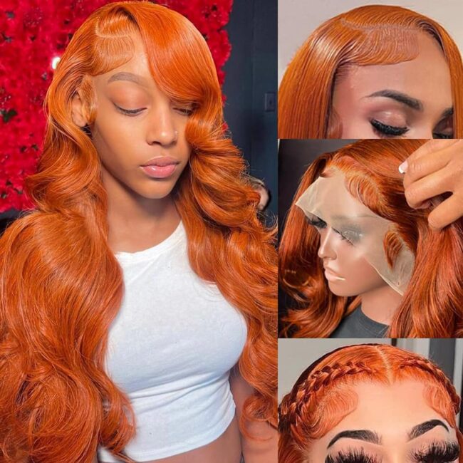 13x6 Body Wave HD Lace Frontal Wigs Human Hair – Ginger Orange Wig, 200 Density, Pre Plucked - Image 3