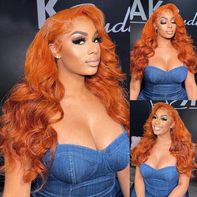 13x6 Body Wave HD Lace Frontal Wigs Human Hair – Ginger Orange Wig, 200 Density, Pre Plucked