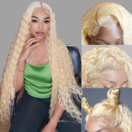13x6 HD Blonde Lace Frontal Wigs – 200% Density Free Part Deep Wave, Pre Plucked with Baby Hair