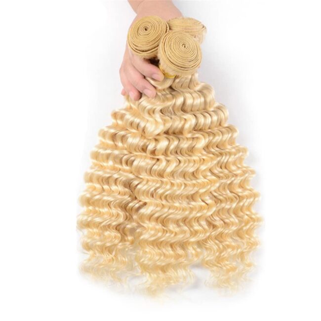 6X13 Deep Wave Bundles – Honey Blonde Human Hair, 3 Bundles Brazilian, 100% Unprocessed Virgin Extensions, Double Weft Bundle - Image 3