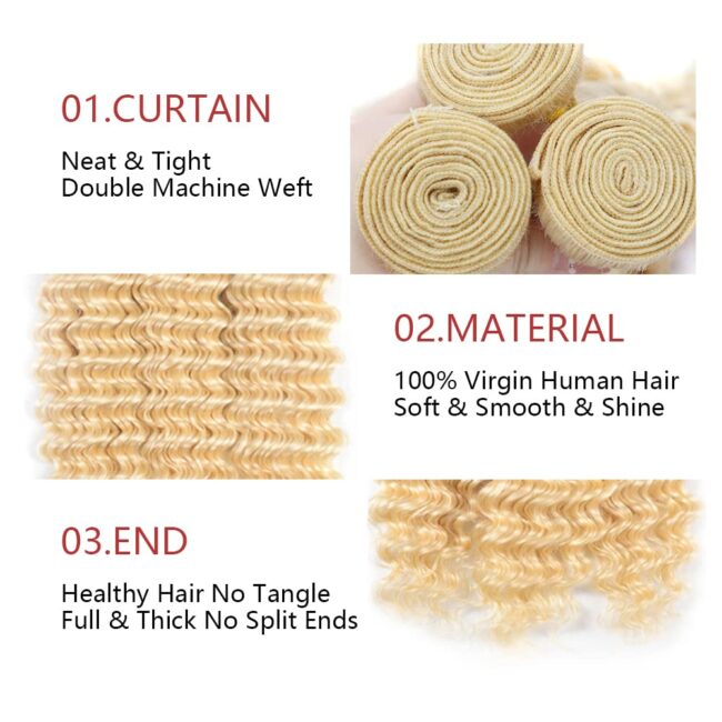 6X13 Deep Wave Bundles – Honey Blonde Human Hair, 3 Bundles Brazilian, 100% Unprocessed Virgin Extensions, Double Weft Bundle - Image 4