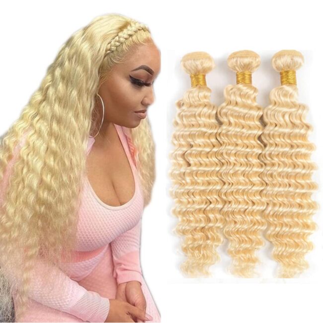 6X13 Deep Wave Bundles – Honey Blonde Human Hair, 3 Bundles Brazilian, 100% Unprocessed Virgin Extensions, Double Weft Bundle - Image 9