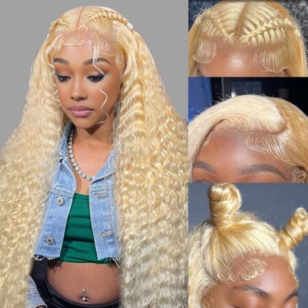 6X13 Deep Wave HD Lace Front Wigs – 180% Density Curly Blonde Frontal Wig, Pre Plucked for Women