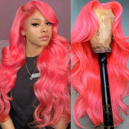 Hot Pink Human Hair Wig Colored Body Wave Lace Front Wig Virgin Hair 13x4 UHD Transparent Swiss Soft Lace Preplucked Brazilian Hair