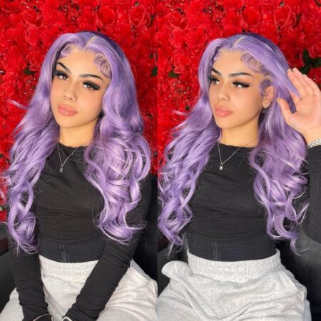 No-Mix Fiber 100% Virgin Hair Loose Body Wave Light Lavender Purple Lace Front Wigs – 13X4 UHD Swiss Lace Pre-Bleached Wig
