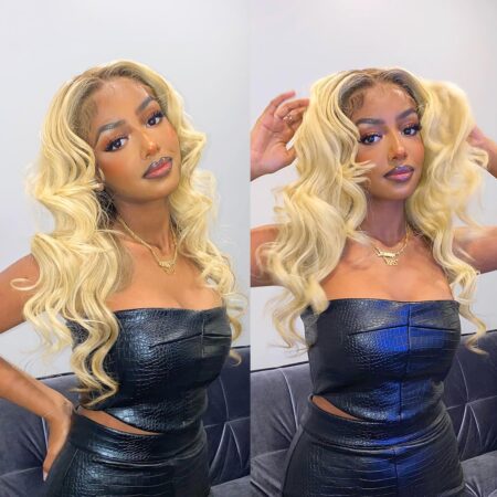 Sun-Kissed. Root-Real. Wave-Perfect – 13x4 Full-Hand Dyed Luscious Blonde Wig with Brown Roots