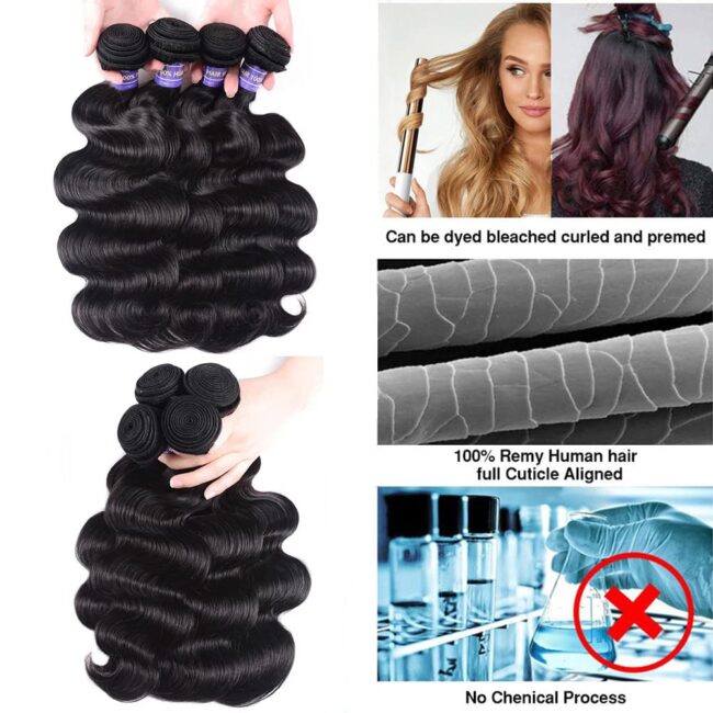 100% Brazilian Human Hair Body Wave Bundles with Lace Closure – Virgin Hair, 3 Bundles with Closure, Body Wave Weaves, Natural Color - Image 5