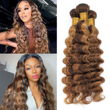 Highlight Body Wave Bundle – Brown Human Hair, Brazilian 100% Unprocessed Virgin Extensions, Double Weft Piano Color